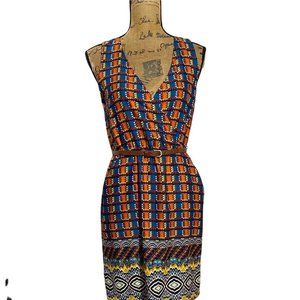 Uncle Frank S Womens Dress Blue Multi Color Aztech Artsy Belt Pockets NWT Modern